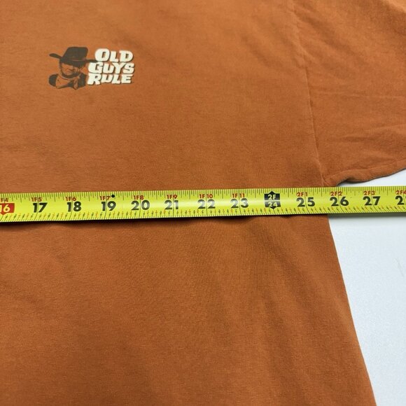 Vintage Old Guys Rule T Shirt Mens 3XL 26x29 Orange John Wayne Western - Picture 9 of 10